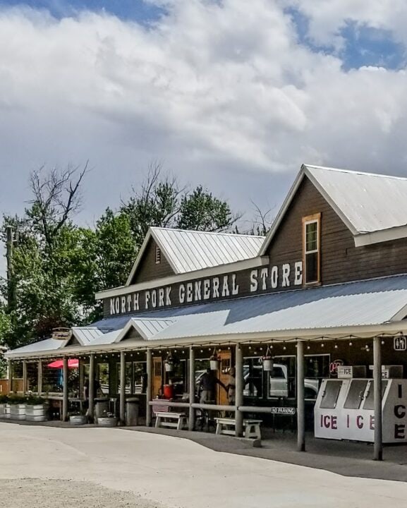 The front of a store with a Lost Trail Ski Area sign on it.