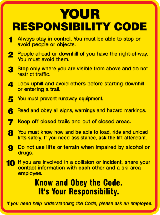 A Lost Trail Ski Area poster that showcases your responsibility code for skiing and snowboarding.
