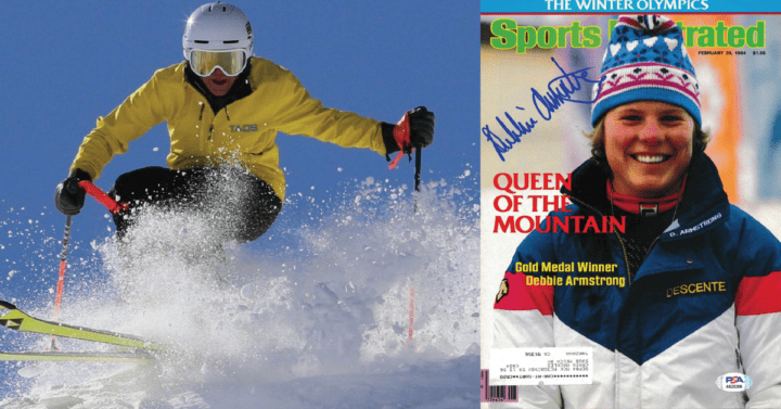 A Lost Trail magazine cover featuring a skilled skier named Deb Armstrong.